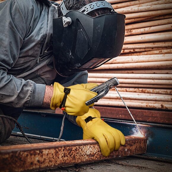 Women's Yellow Cowhide Garden Leather Gloves for Construction Utility Chainsaw - Picture 6 of 8